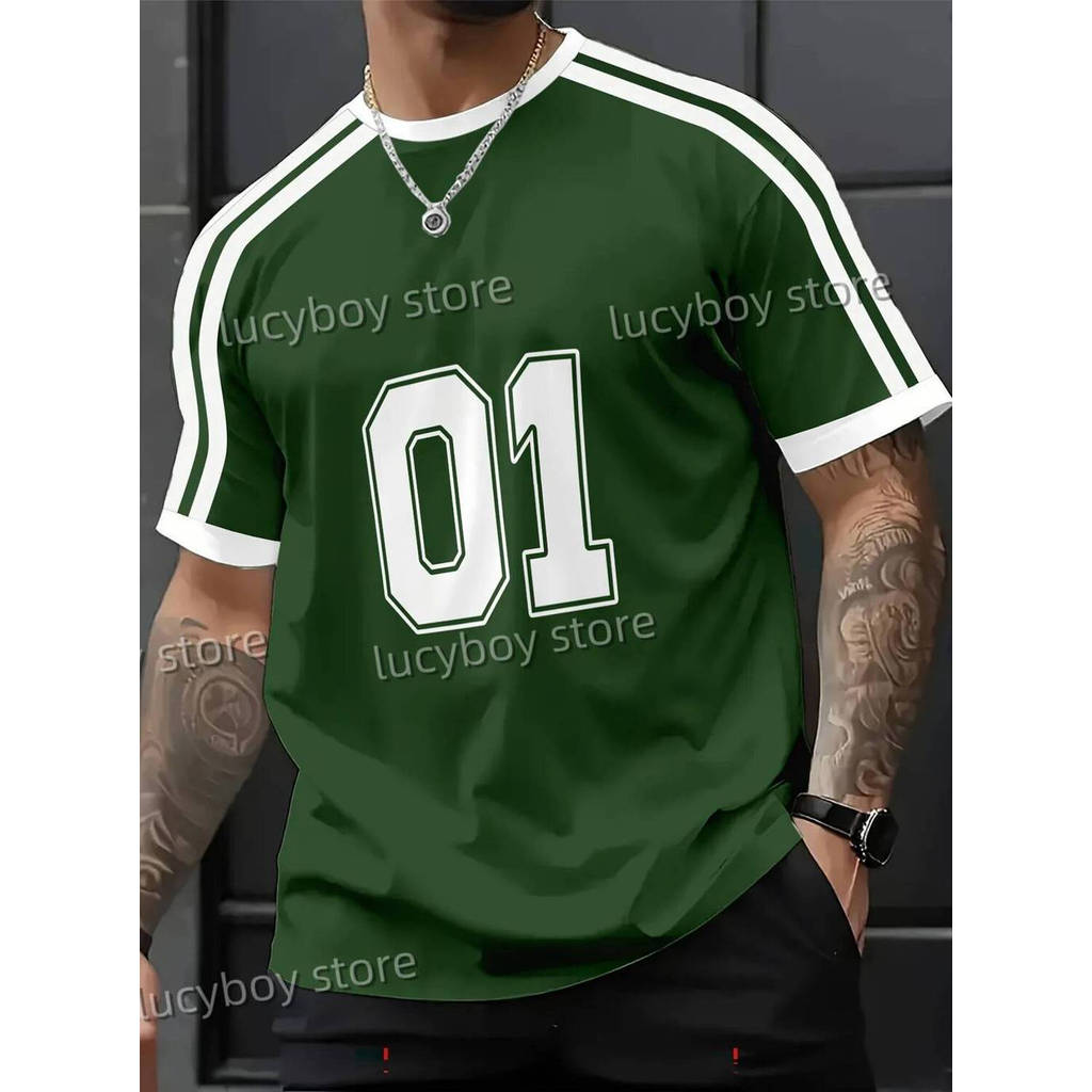 [ฟรีที่กําหนดเอง] Stripe 0 & No.1 พิมพ์ผู้ชาย Jersey Man แขนสั้นน้ําหนักเบา PLUS SIZE Jersey Vintage plus ขนาดกีฬาทุกวัน Tees ผู้ชายเสื้อผ้า JBL4