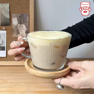 แก้วกระจกมีหูจับ 3 แบบ (ลายดอก/ลายริ้ว/ลายจุด) 400ml | แก้วกาแฟ นม ชาเย็น | สไตล์อินสตา