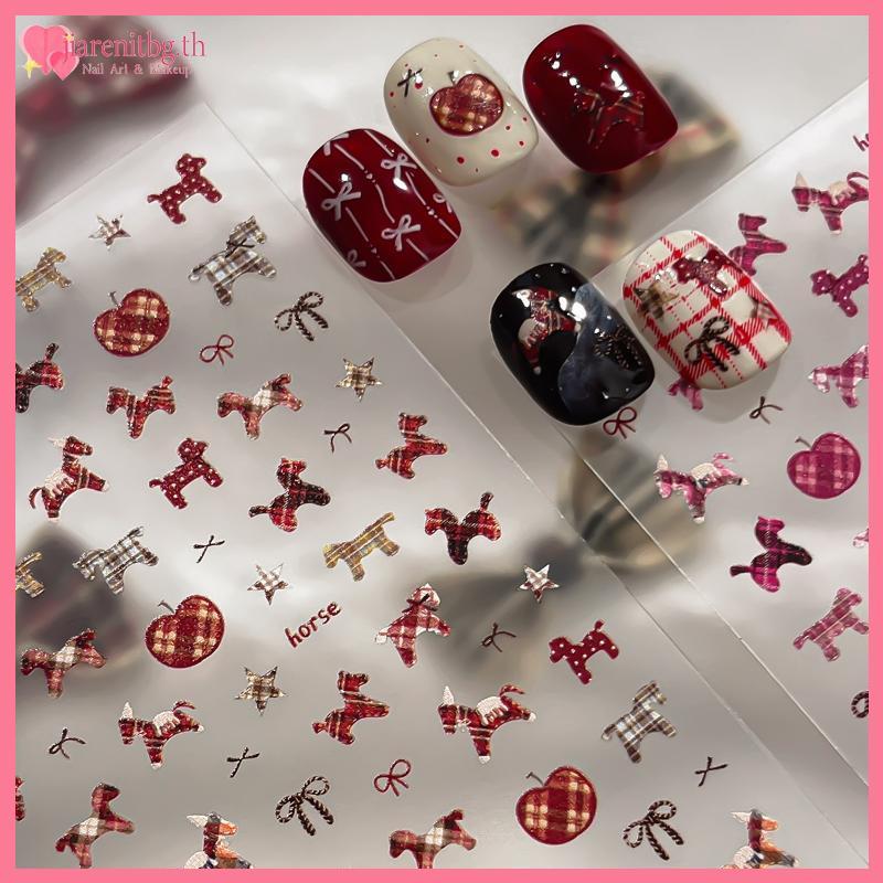 RENBG น่ารัก Horse Bowknot Pony เล็บ Stier การ์ตูน Lion Dance เล็บ Decal ปีใหม่ DIY ตกแต่งเล็บ TH