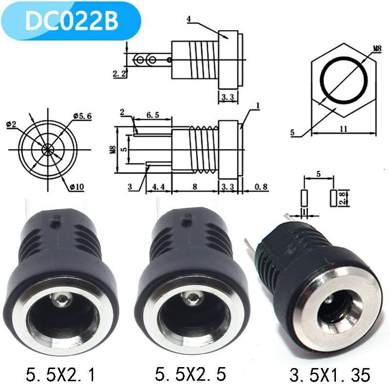 D DC022B DC Power Socket 5.5 * 2.1/2.5MM Round Hole พร้อม Nut 2 Pin ลวดเชื่อม DC ซ็อกเก็ตหญิง DC KD7