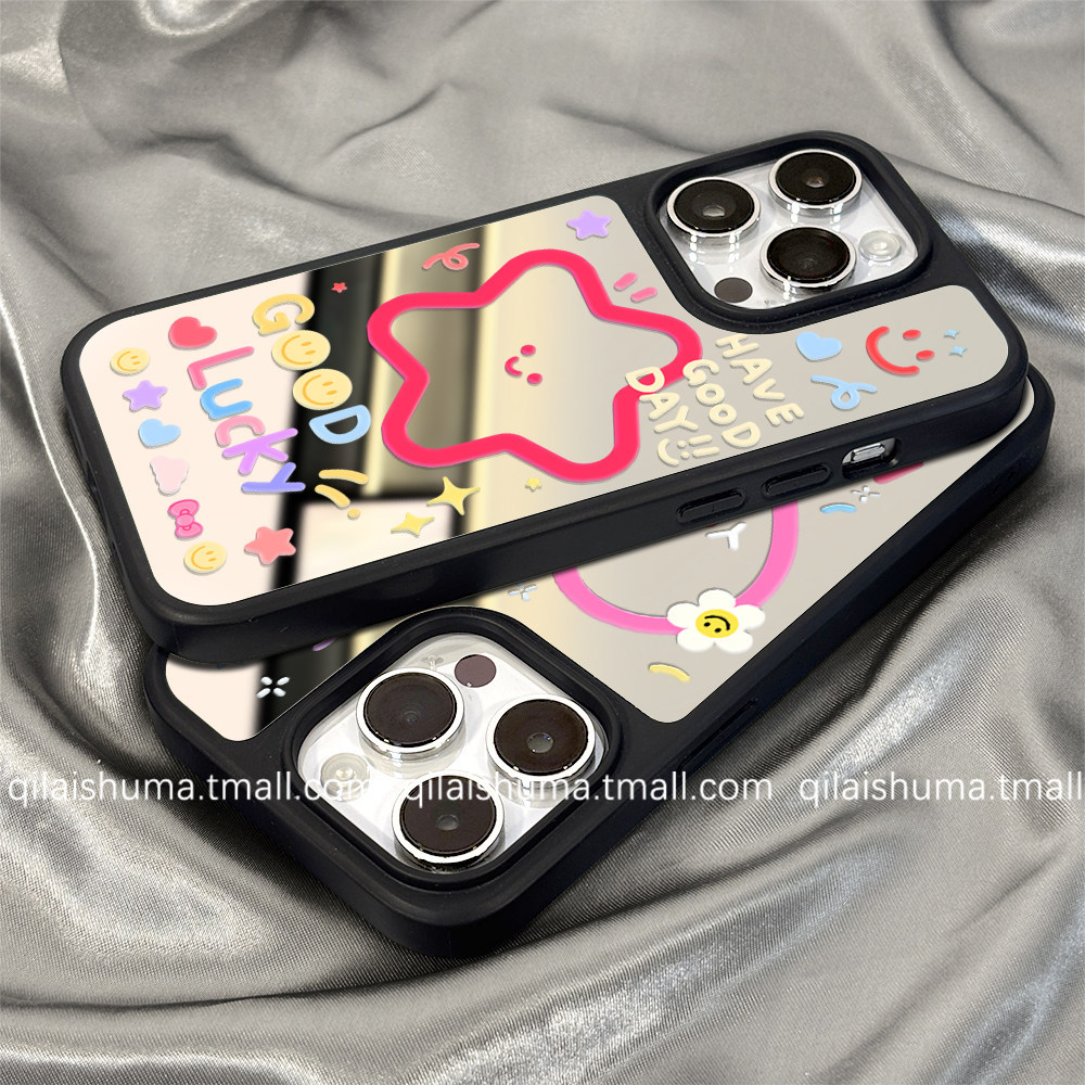 HuiwanjuกระจกสําหรับiPhone16promaxกรณีโทรศัพท์มือถือใหม่iPhone17หญิง15เรียบง่ายสีชมพูรักสัมผัสกระจก14เคสแข็ง13 drop-proof 12ซิลิโคน11เคสป้องกัน