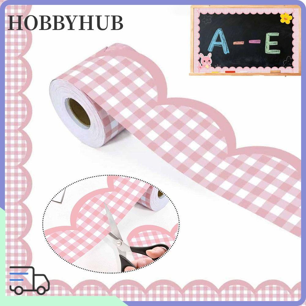 HOBBYHUB กระดาษขอบหยัก, DIY สีชมพูโปสเตอร์ชายแดนสติกเกอร์,กันน้ําสีดําบอร์ดสติกเกอร์ตกแต่งสําหรับห้องเรียน Bulletin Board Home Party