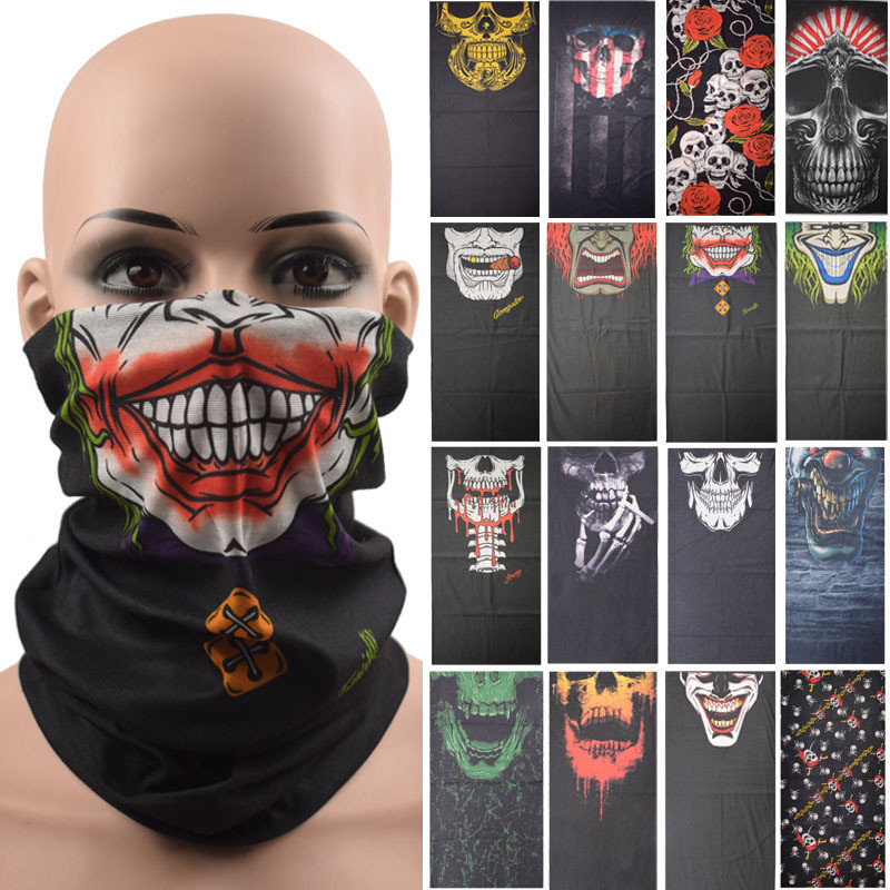 ฮาโลวีน CS Skull Mask ไม่มีรอยต่อขี่ครีมกันแดด Mask Magic Turban กีฬาผ้าพันคอ Half-Grimace Clown