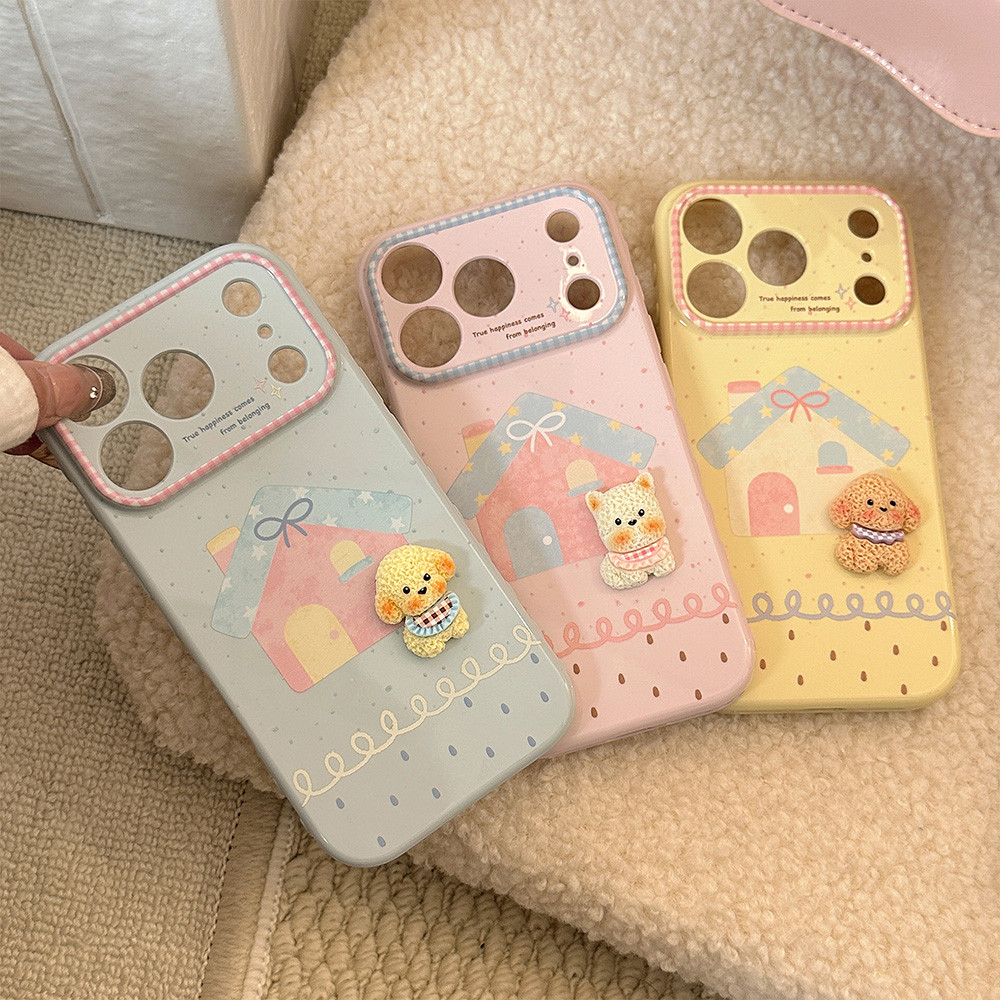 3D บ้านสุนัขด้านข้าง Love Heart เคสโทรศัพท์แบบนุ่มสําหรับ iPhone 17 Pro Max 16 15 14 13 กันกระแทกป้องกันปลอก