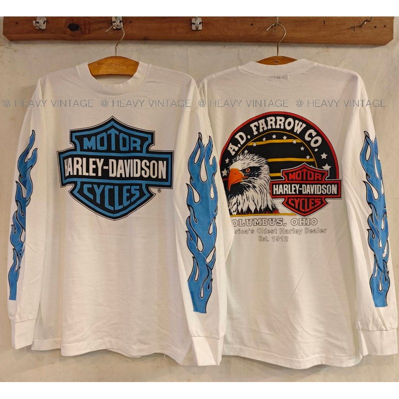 ฮาเลย์เด A.D. Farrow Co. Columbus, OHIO LongSleeve tag USA เสื้อวินเทจ เสื้อทริป ฮาร์เลย์ heavy vintage shirt
