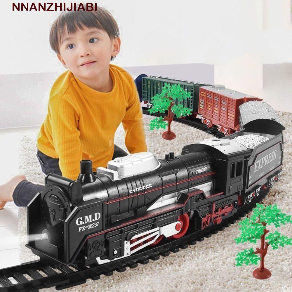 NANZHIJIABI Train Freight Train Toy, Locomotive Playset Assembly Electric Christmas Train Track Set,