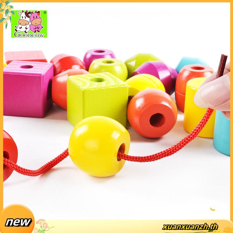 ของขวัญวันเกิด Todds & Kids Toys ของเล่นไม้เสริมพัฒนาการ ลูกปัดรูปทรง ลูกปัดทรงเรขาคณิต ร้อยเชือก (2