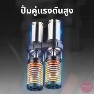 ที่สูบลม ที่ปั้มลมเท้าแรงดันสูง แบบ 2 กระบอก แถมหัวเติม 2 ชิ้น ใช้งานได้หลากหลาย มีหน้าปัดดูแรงลมได้ พกพาสะดวก