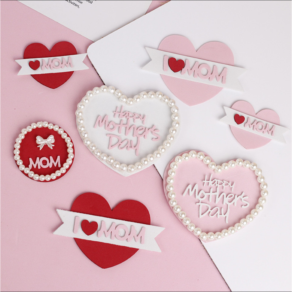 Mothers Day EVA Baking Topper - ท็อปเปอร์ตกแต่งเค้ก Pearl Bow MOM