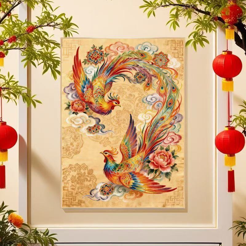 ปักครอสติสสไตล์ใหม่ Phoenix สวม Peony Double Phoenix Chaoyang ชุดสไตล์โบราณ Good Fortune ด้ายทําด้วยมือประณีต E