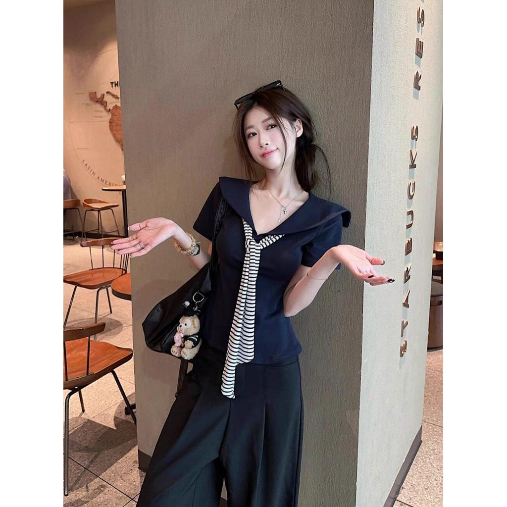 大码เดรสเดรสเดรสกระดุมแถวเดียวสําหรับผู้หญิงฤดูร้อนv领修身短袖衬衫短袖衬衫长袖衬衫ผู้หญิงขนาดใหญ่คอปกกองทัพเรือปลอมสอ