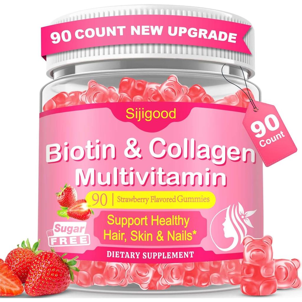 คอลลาเจนเปปไ��ด์ Gummies 2500 mg บำรุงผิว เล็บและกระดูก ผสม Biotin 15000 mcg Vitamin C & B12
