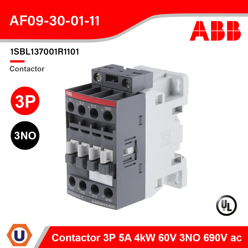 ABB Contactor 3 Pole 25A 4kW 3NO 24-60V50/60HZ 20-60VDC | AF09-30-10-11 | 1SBL137001R1310 | Ucanbuys
