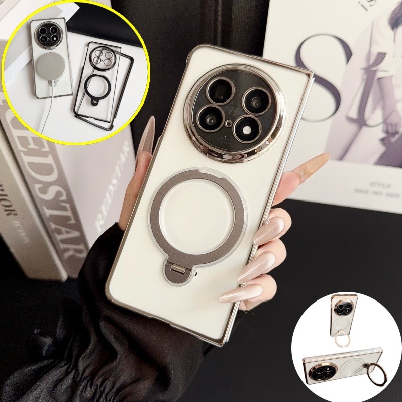 Magnetic Electroplated Clear Case Casing สําหรับ OPPO Find N6 N5 N3 Cover พร้อมขาตั้งแหวน