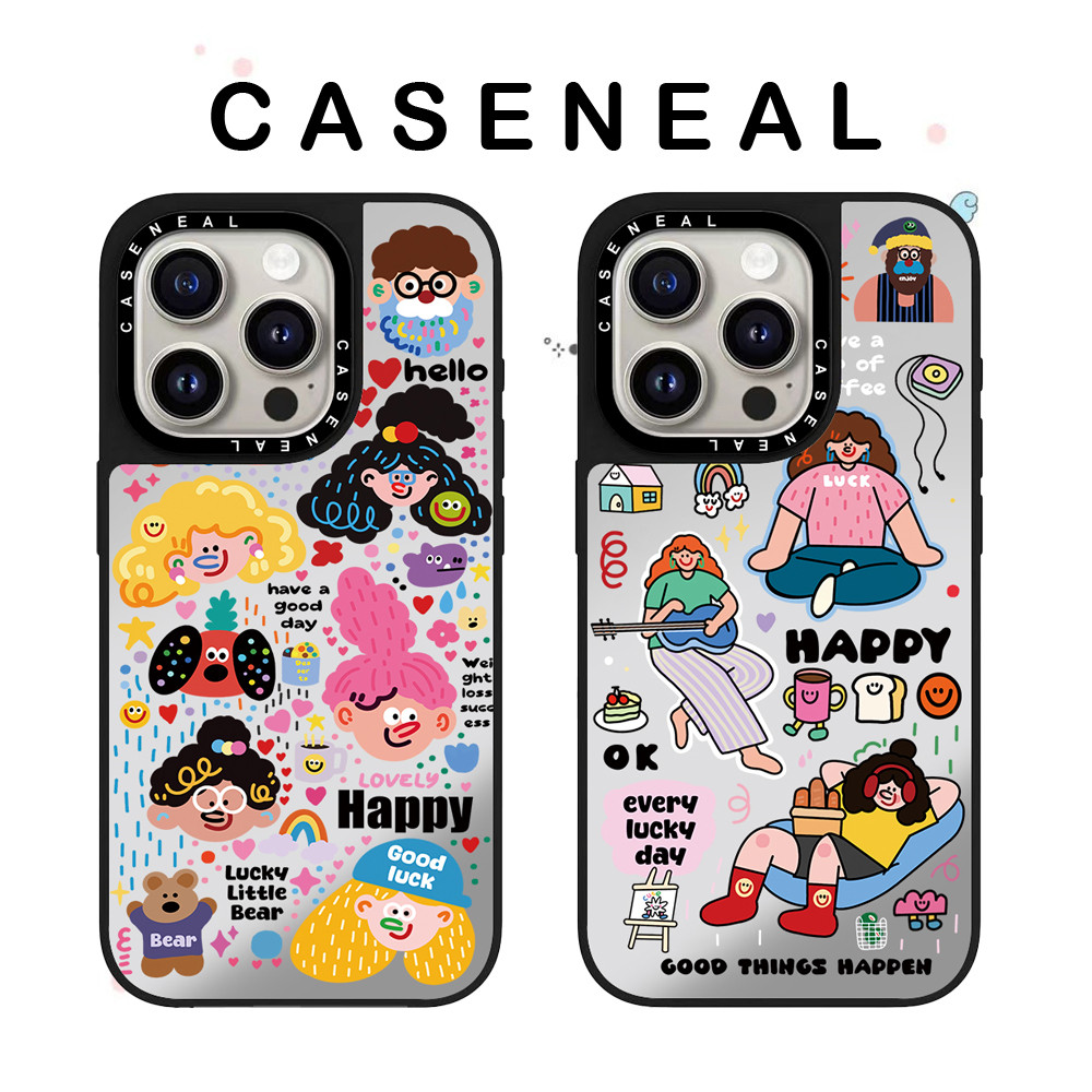 CASENEAL Graffiti Happy Girl คุณภาพสูงกระจกเคสโทรศัพท์เหมาะสําหรับiPhone 17ProMax 17pro 17 air 16promax 16 15promax 15 14promax 13 13Promaxแฟชั่นAnti Drop Hard Case ราคา ถูกที่สุด ดีลบีเคเค