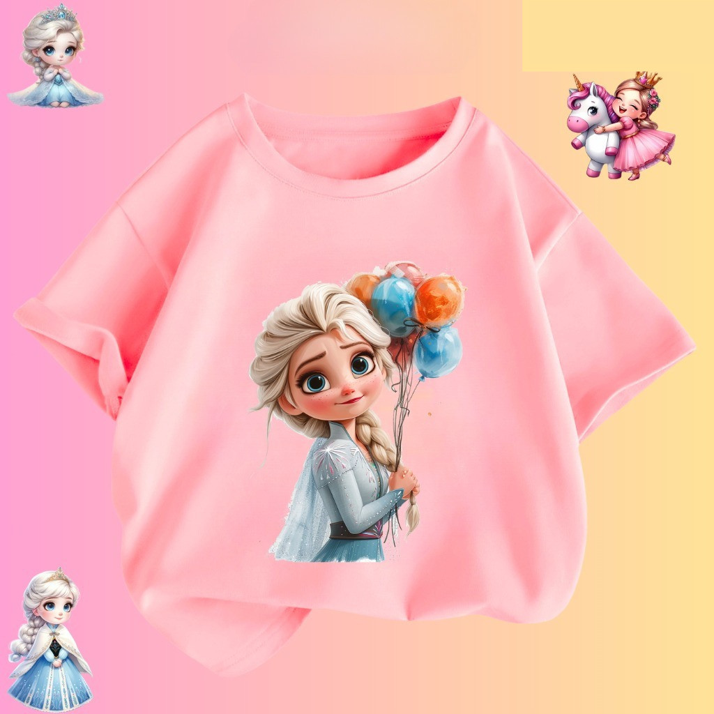 CODREADY STOCK COD (ในสต็อกในพื้นที่) 2025 แขนสั้นเด็กผู้หญิงผ้าฝ้าย 100% แฟชั่นการ์ตูนพิมพ์,สาว tsh