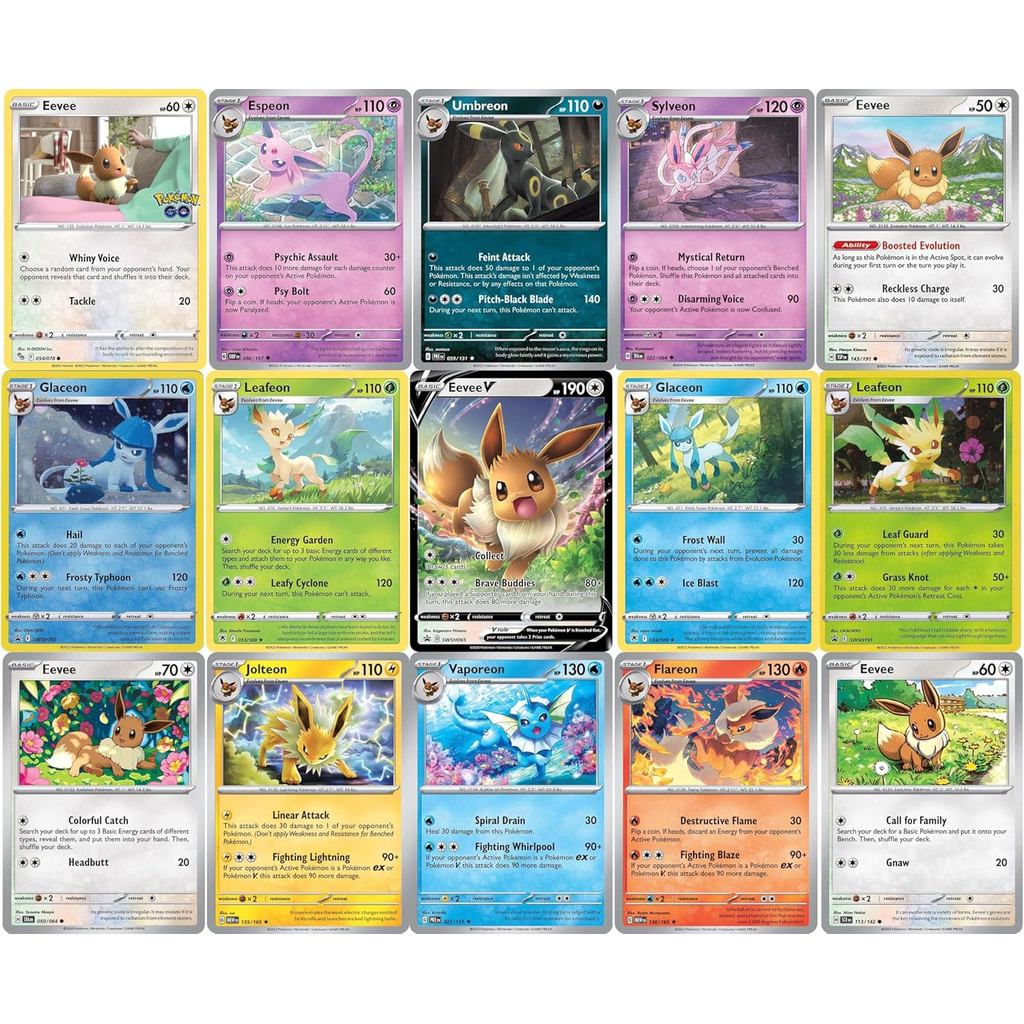 Pokemon Eevee Card Bundle - รับประกัน 1 Ultra Rare - 5 Eevee Holofoil Cards - No Duplicates