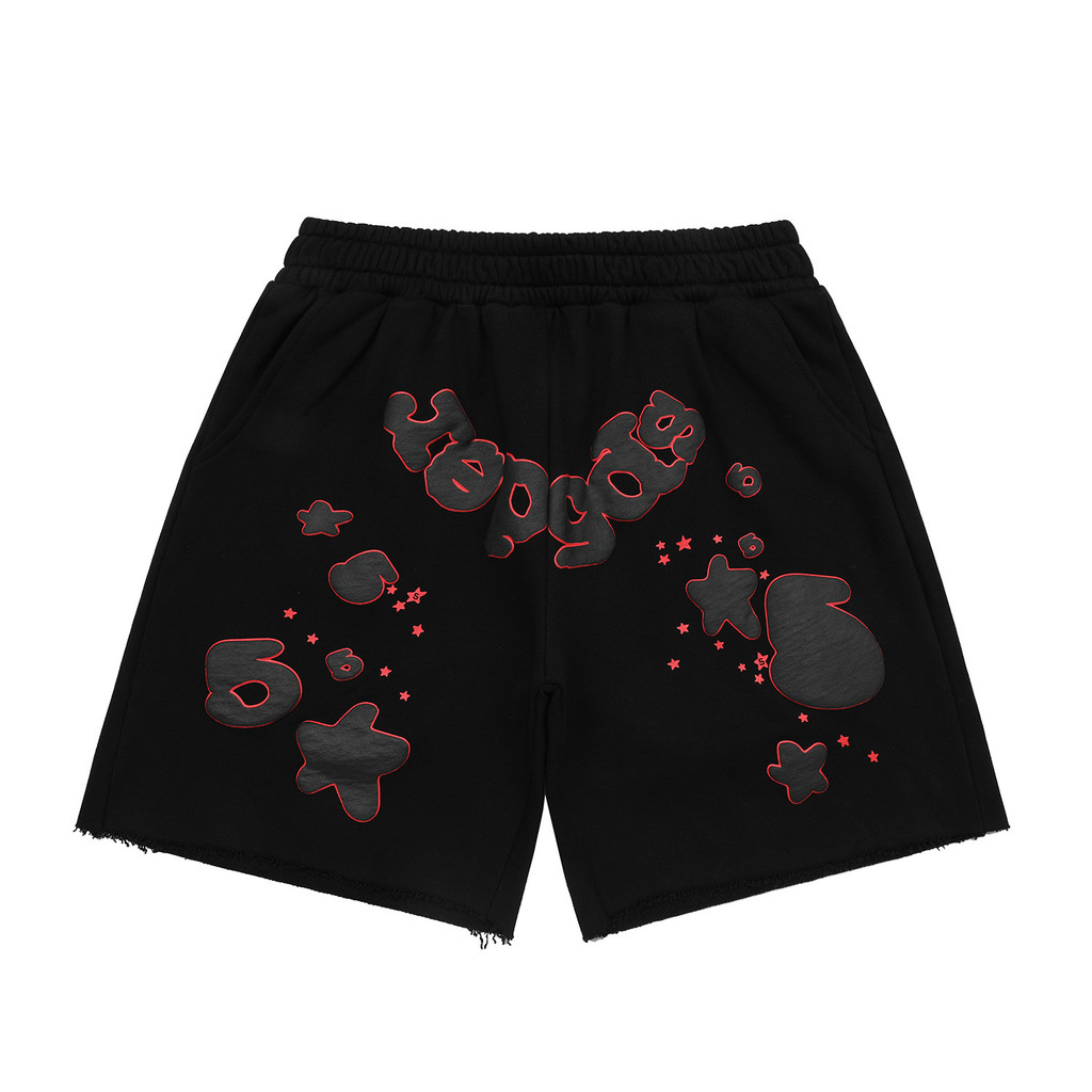 SP5DER โฟมพิมพ์ Spider Web Young Thug Same Style Hip Hop High Street กางเกงขาสั้น 5 จุดกางเกง