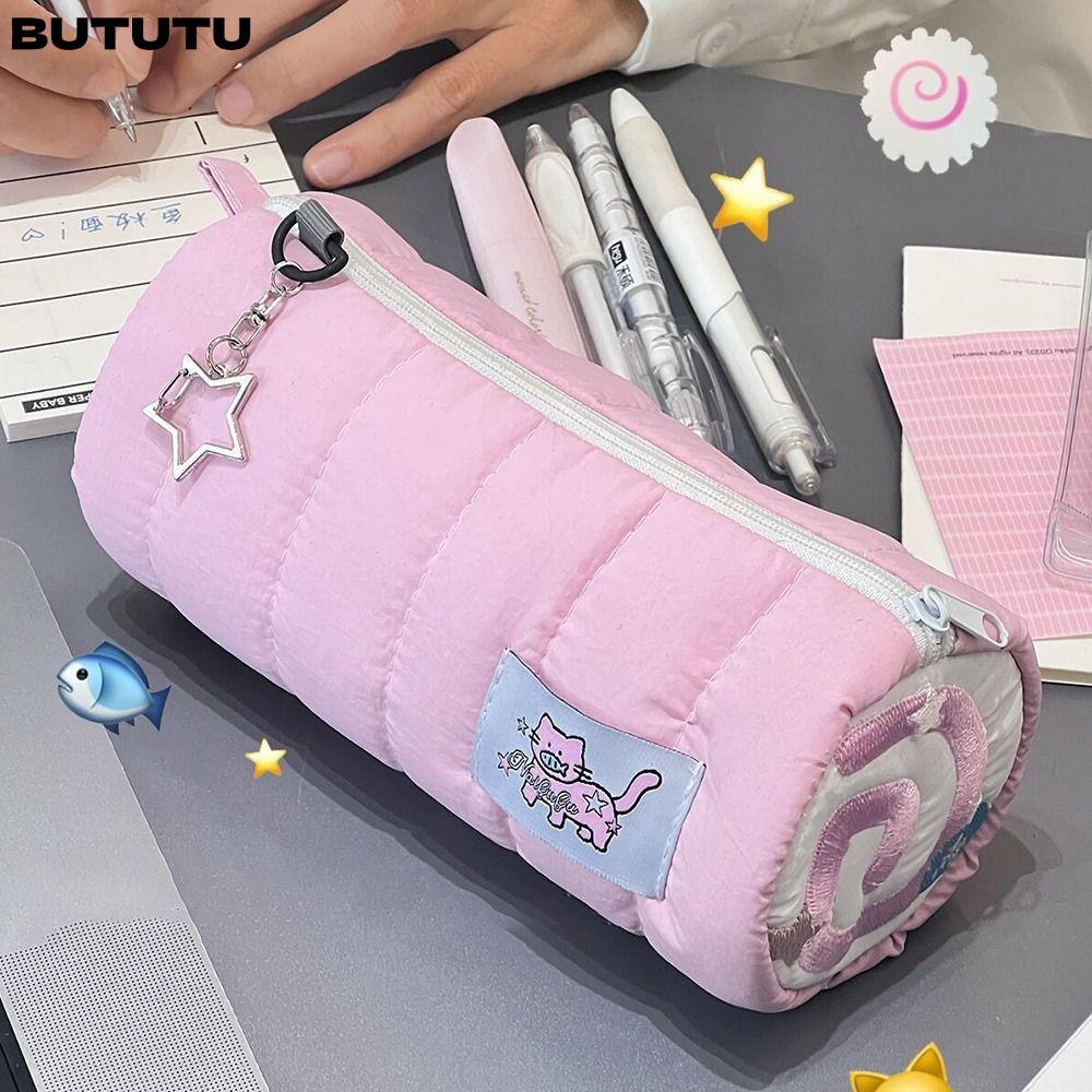 BUTU กระเป๋าปากกา, ดินสอสีชมพูความจุขนาดใหญ่, การ์ตูน Soft Touch เครื่องเขียน Organizer สํานักงานโรงเรียน