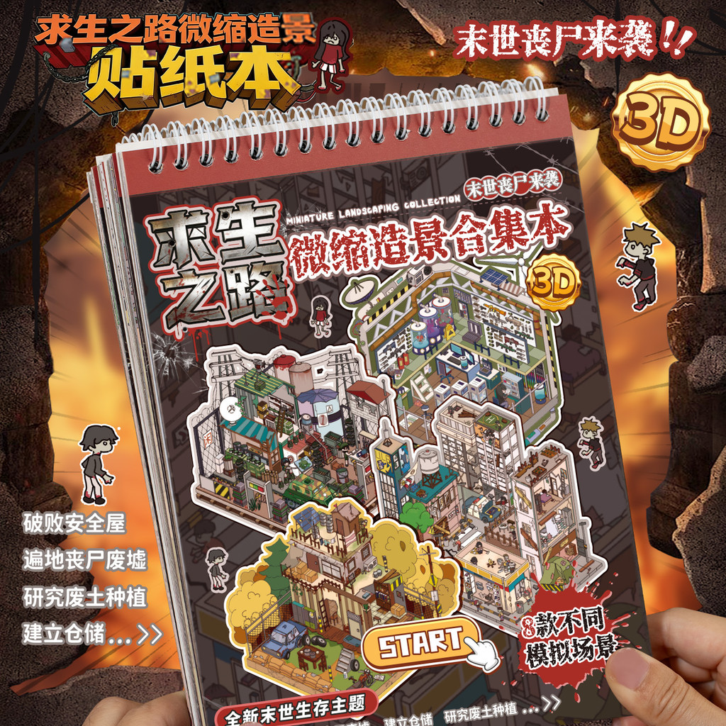 Yuxian Survival Road Micro Horror ภูมิทัศน์สติกเกอร์คอลเลกชัน 3D สามมิติสยองขวัญ Miniature ฉาก diy สติกเกอร์ของเล่น