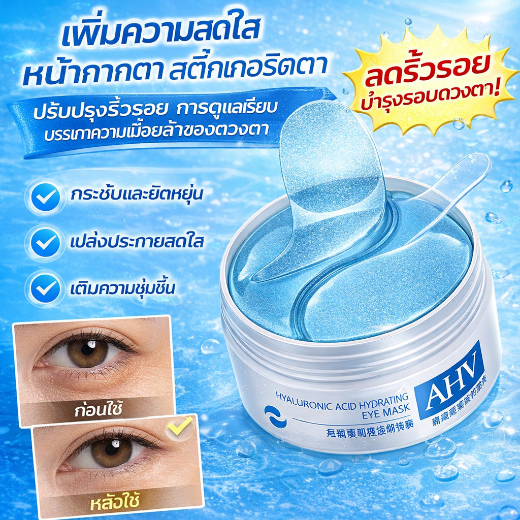 แผ่นมาส์กใต้ตาไฮยาลูโรนิกสำหรับผู้หญิงตลอดทั้งปี ช่วยบรรเทาความเมื่อยล้าของดวงตา ให้ความชุ่มชื้น ลดเลือนรอยคล้ำ