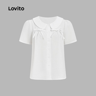 Lovito  เสื้อเชิ้ตผู้หญิงสีขาวสําหรับฤดูใบไม้ผลิ/ฤดูร้อน ตกแ…