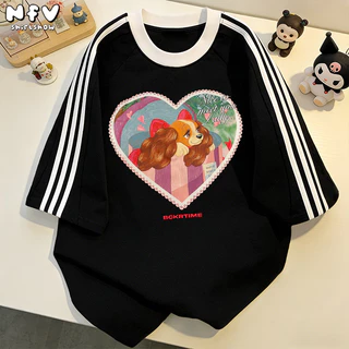 (จัดส่งตลอด 24 ชั่วโมง) NFV เสื้อยืดเกาหลี แขนสั้น นุ่ม ใส่สบาย ลายลูกสุนัขหัวใจ YG507