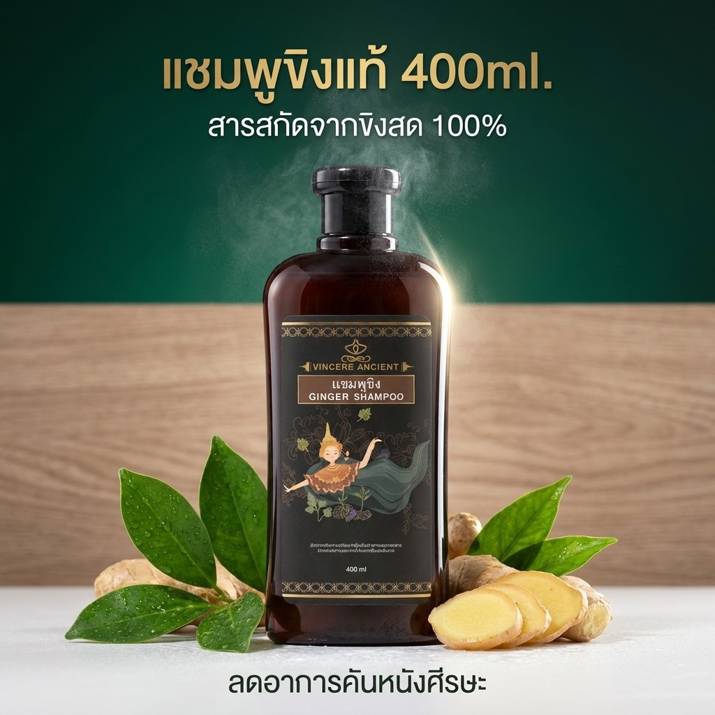 พร้อมส่งในไทย แชมพูขิงบริสุทธิ์ ปลูกผมใหม่ ลดผมร่วง บำรุงรากผมอย่างล้ำลึก ด้วยสูตรสมุนไพรธรรมชาติ