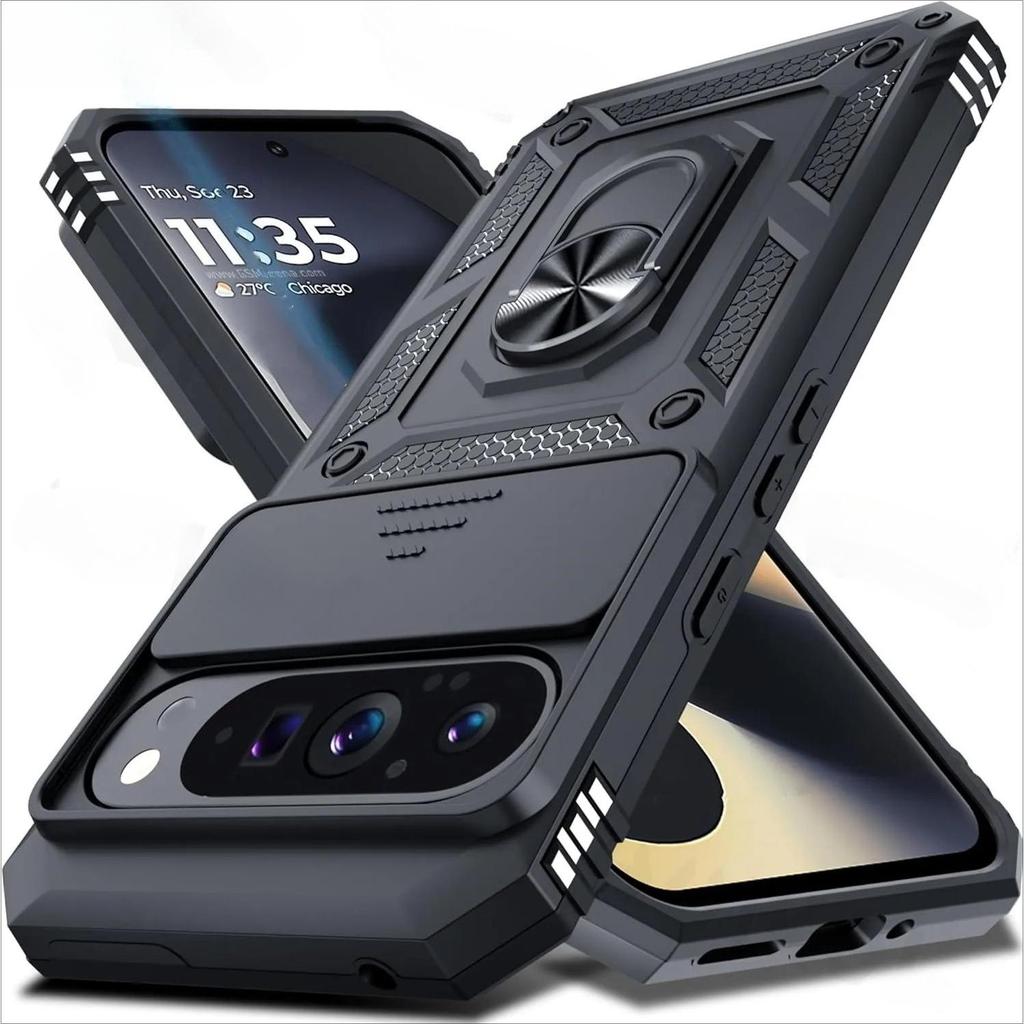 สไลด์กล้องเคสโทรศัพท์เหมาะสําหรับ Google Pixel 10 ProXL 9 8 7 Pro ผู้ถือแหวนแม่เหล็กเกราะกันกระแทกเค