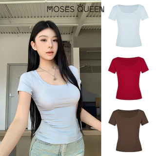 MOSESQUEEN เสื้อยืดแขนสั้นสำหรับฤดูร้อน แบบทรงกระชับและสวมใส่ง่าย ดีไซน์ทันสมัยสำหรับผู้หญิง #62857