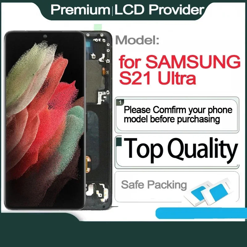 6.8 AMOLED LCD สําหรับ SAMSUNG S21 Ultra 5G หน้าจอสัมผัส SM-G998B, SM-G998B/DS, SM-G998U จอแสดงผล