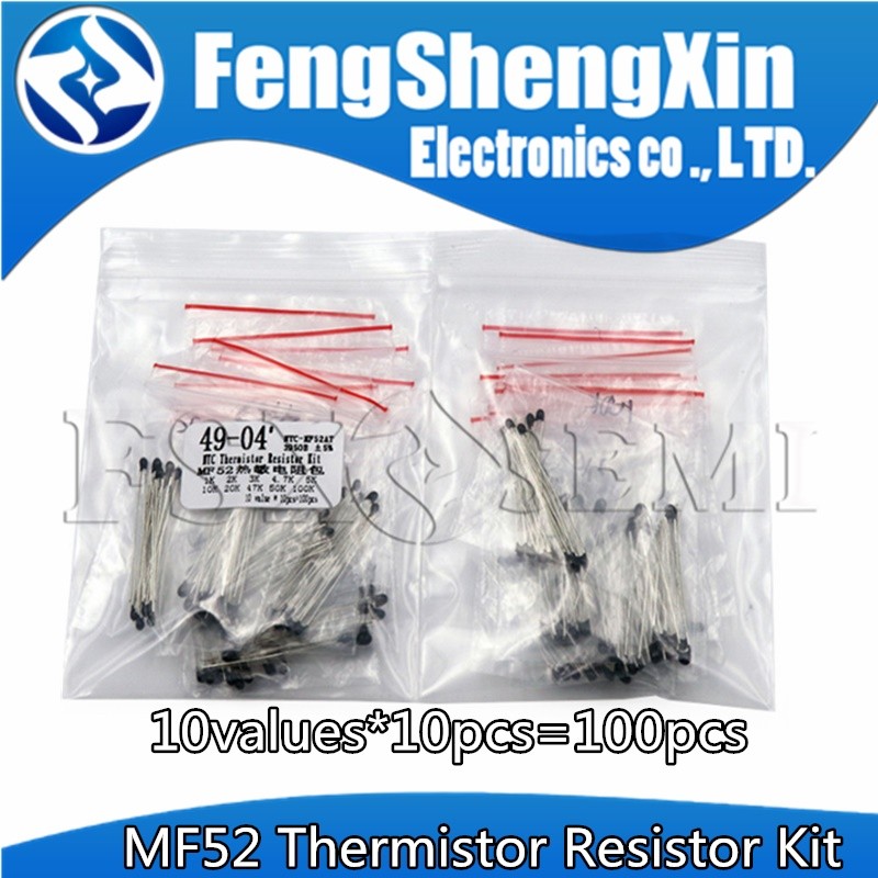 10 ค่า*10 ชิ้น = 100 ชิ้น NTC MF52 Thermistor Resistor Kit NTC-MF52AT 1K 2K 3K 4.7K 5K 10K 20K 47K 5