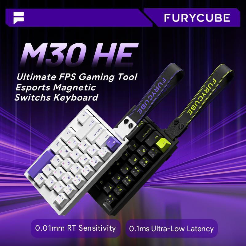 NewFURYCUBE M30 HE คีย์บอร์ดเกมสวิตช์แม่เหล็กแบบมีสาย, รูปแบบ 30%,RT 0.01,ตอบสนองเป็นพิเศษ,RGB Backl