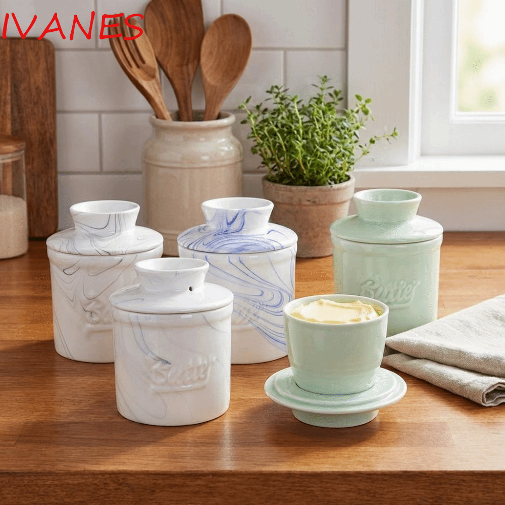 IVANES Butter Bell Crock, Keep Fresh Sealed Round Butter Box, Simple Large Capacity with Lid Ceramic