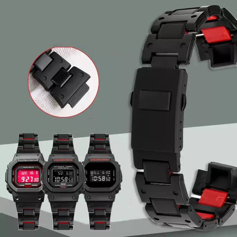 สายนาฬิกาเหล็กพลาสติกสีดําคุณภาพสูงสายนาฬิกาผู้ชายสําหรับ Casio G-SHOCK DW5600 GW-M5610 GA-2100 DW-6