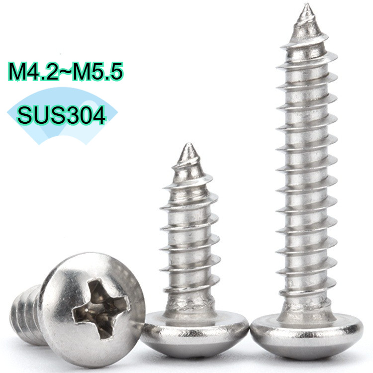 SUS304 สกรูหัวกลมสกรูแตะตัวเอง Phillips สกรูแตะตัวเอง M4.2/M5/M5.5