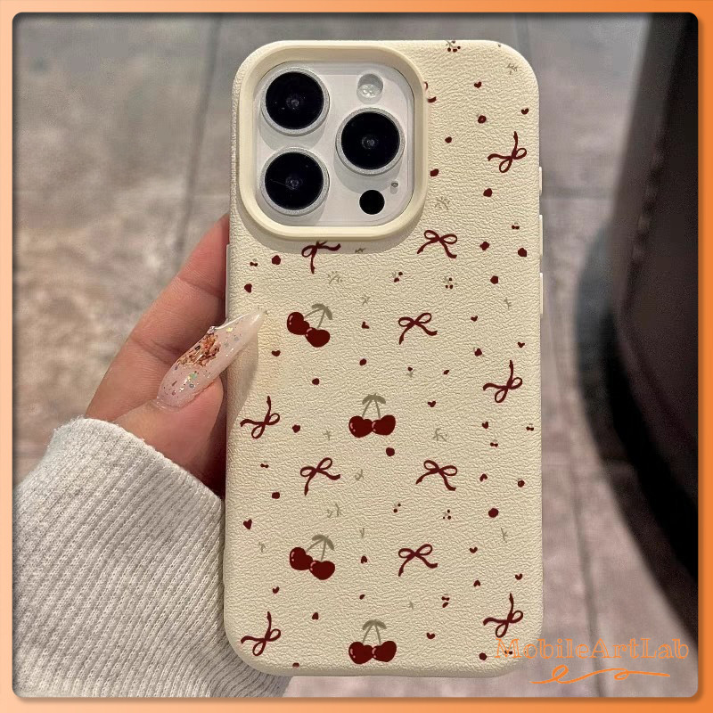 เคส สำหรับ iPhone 13 เคสหนังเนื้อนิ่มสีแคนดี้ TPU เชอร์รี่น้อยน่ารัก สำหรับ iPhone 11 15 14 13 12 16 Pro Max X XS XR 7 8