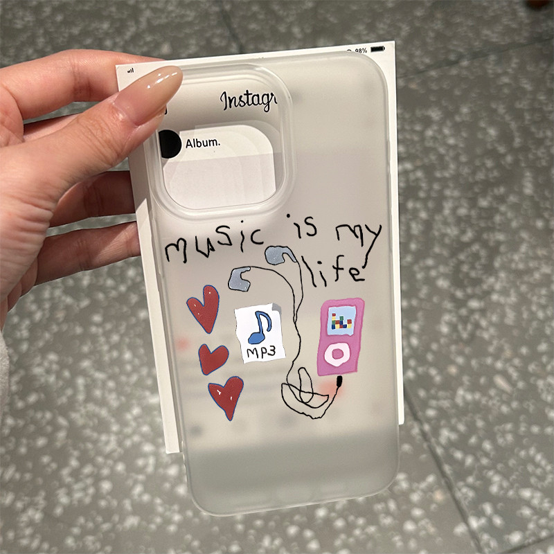 ดนตรีภาพวาดเส้นเรียบง่าย สําหรับ iphone 16 Pro Max  ผิวเคลือบด้าน 17 15 14 XR 13 12 11 8 7 Plus X Xs - รูปที่ 4