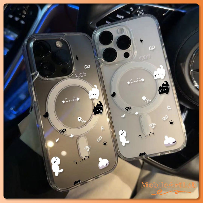 🦋แม่เหล็ก เคสใสกันกระแทก เคสสําหรับไอโฟน 11 เคสชาร์ได้ สำหรับ IPhone 13 15 7Plus 14 12 11 Pro MAX 8 7 Plus 16 xsmax