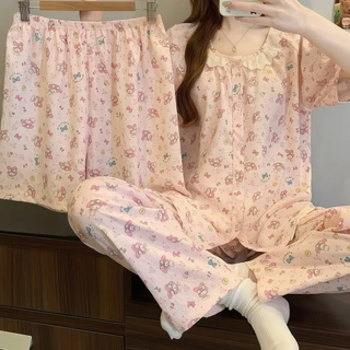PAJAMAS HOMEWEAR ชุดเซ็ท 3 ชิ้น ชุดนอนแขนสั้น ชุดนอนเกาหลี 🍄 มีหลายไซต์ อก 32-46 นิ้ว W209