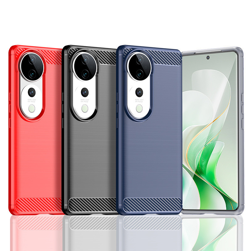 สําหรับ Vivo V23 Pro V40 Pro V50 Lite V60 เคสโทรศัพท์กันกระแทก TPU คาร์บอนไฟเบอร์สําหรับ Vivo V60 กร