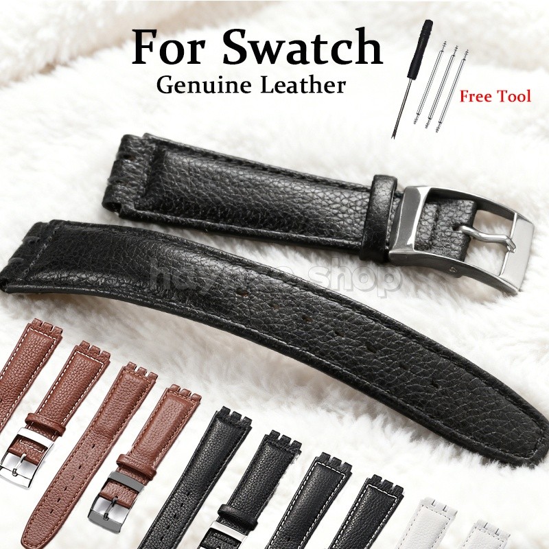 SWATCH 17มิลลิเมตรสําหรับ ตัวอย่างเช่น หนังแท้สายนาฬิกาข้อมือสร้อยข้อมือวินเทจ หนังวัว สายนาฬิกาสําหรับเปลี่ยนลิ้นจี่หนังผู้ชายผู้หญิงธุรกิจนาฬิกาวงเข็มขัดข้อ
