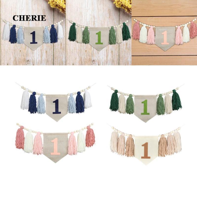 [Chery] แบนเนอร์วันเกิดเก้าอี้สูงพู่ไม้ Baby 1st Birthday Garland ตกแต่งสําหรับโต๊ะปาร์ตี้หรือผนัง