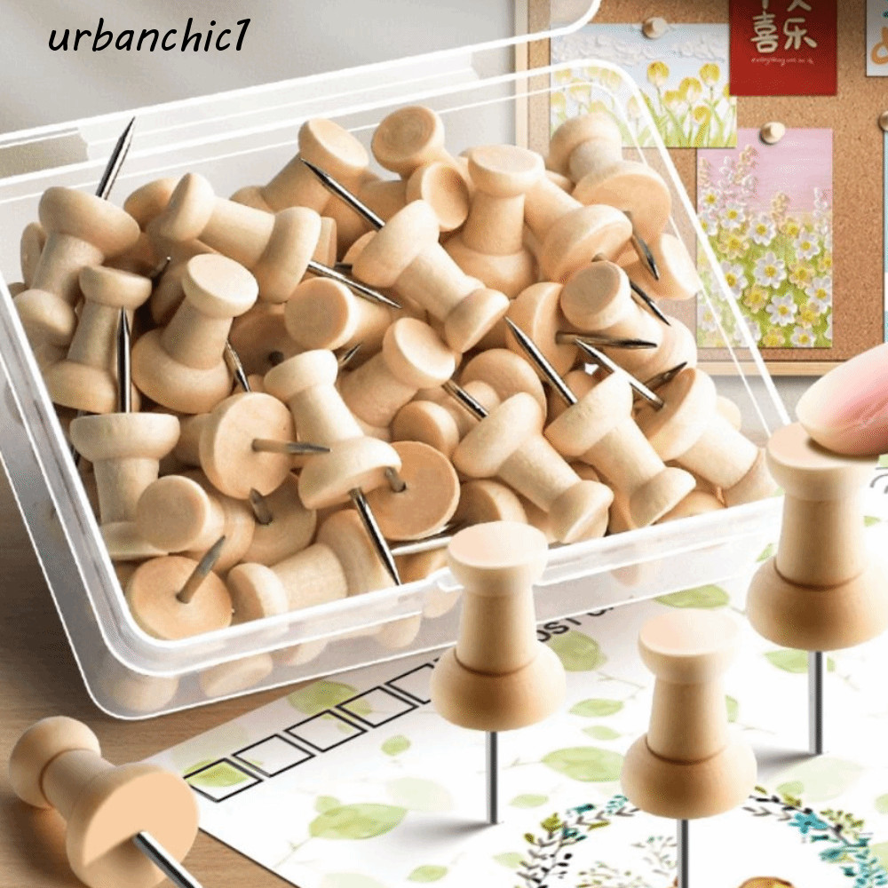 URBANCHIC 50PCS Pushpin Thumbtack, Cork Board กระดานพลาสติก, ปุ่มกล่อง, Fixings สําหรับติดผนัง, การ์ดรูปถ่ายไม้
