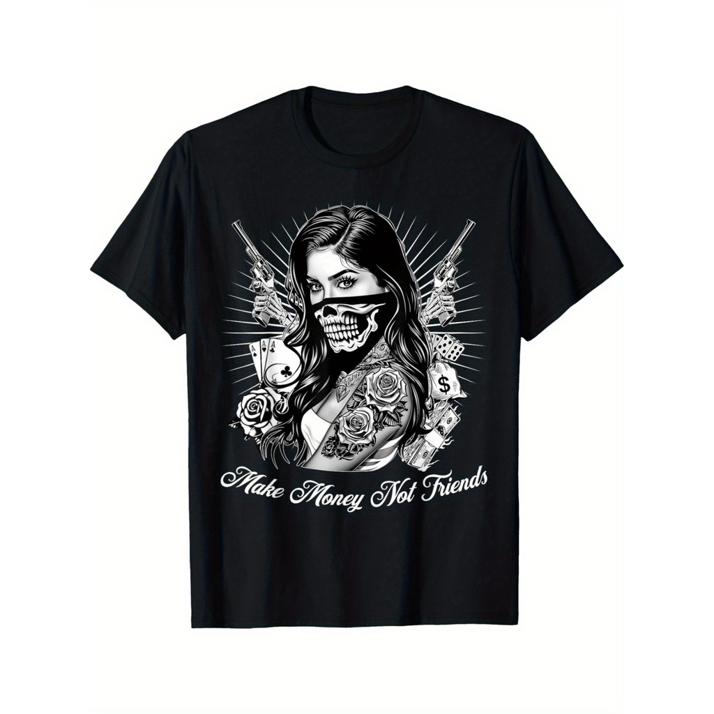 ทําเงินไม่เพื่อน Chicano Gangsta Girl Skull Bandana เสื้อยืด