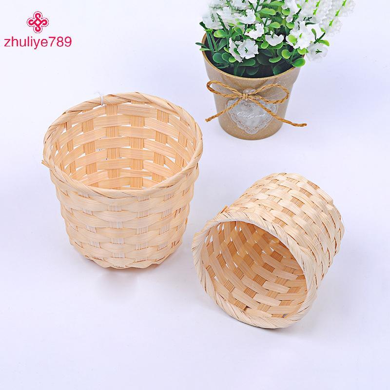 <zhuliye789> ใหม่ทําด้วยมือไม้ไผ่หม้อ Wier ตะกร้าฟาง Patchwork Wier หวาย Seagrass Storage Organizer 