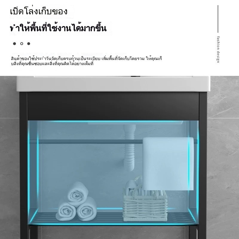 อ่างล้างหน้าเซรามิก ขาตั้งสแตนเลสอย่างดี พร้อมรางสำหรับการผ้า ทนทาน พร้อมรางแขวนผ้า เหมาะสำหรับห้องน้ำขนาดเล็ก ราคา ถูกที่สุด ดีลบีเคเค แกลเลอรีภาพที่ 5