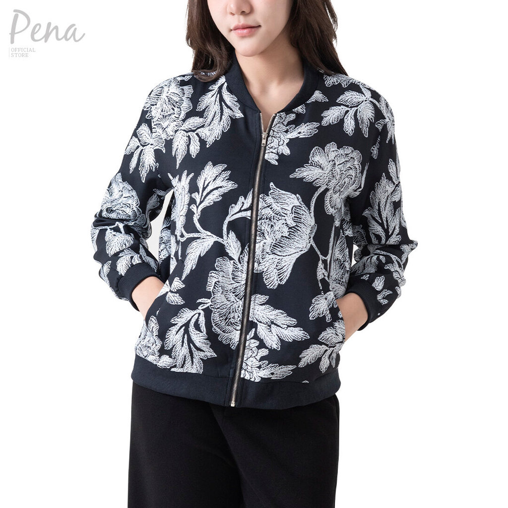 Pena house เสื้อแจ็คเก็ตบอมเบอร์ ลายดอกไม้พรีเมียม สไตล์สปอร์ตแคชชวล POSL012602