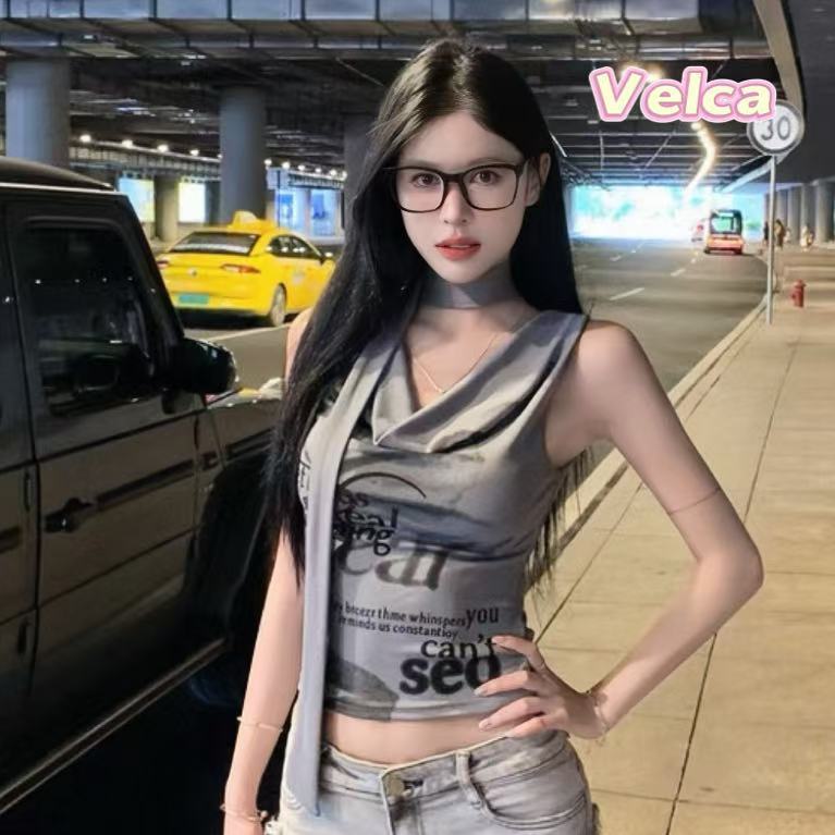 ส่งจากไทยทุกวัน เสื้อผู้หญิง แขนกุด สไตล์อเมริกัน ดีไซน์พริ้วไหว หวานเซ็กซี่ มี 2 สี Velca