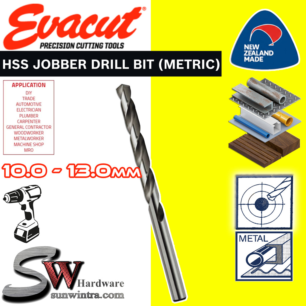 EVACUT HSS JOBBER DRILLS BIT (METRIC) 10 มม. - 13 มม. Mata Ger Besi HSS 高速速钢麻udi ดอกไม้
